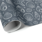 Zeeschelp Kust Nautilus Boho Strand Donkerblauw Cadeaupapier (Rol Hoek)