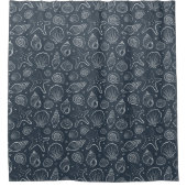 Zeeschelp Kust Nautilus Boho Strand Donkerblauw Douchegordijn (Voorkant)