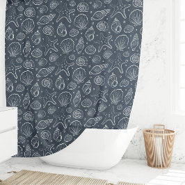 Zeeschelp Kust Nautilus Boho Strand Donkerblauw Douchegordijn