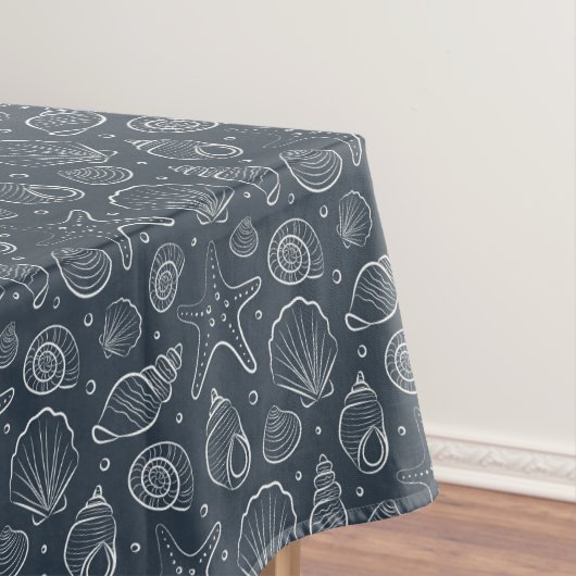 Zeeschelp Kust Nautilus Boho Strand Donkerblauw Tafelkleed (Voorbeeld)
