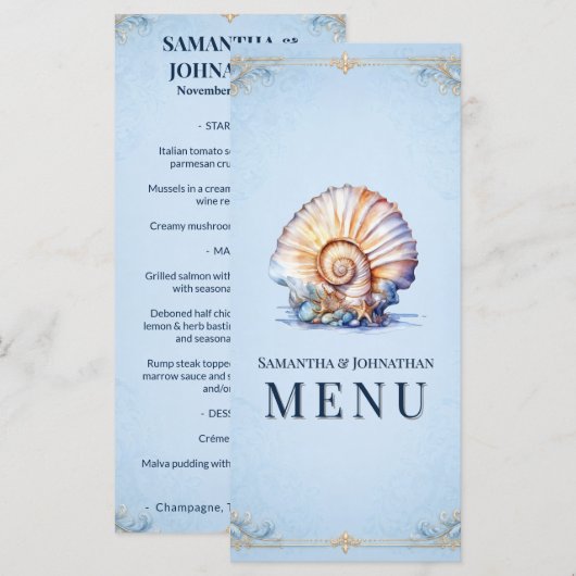Zeeschelp luxe strand menu vintage schelp (Voorkant / Achterkant)