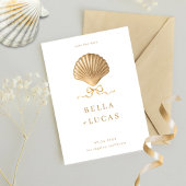Zeeschelp Met een Gouden Strik Bruiloft Bestemming Save The Date