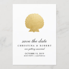 Zeeschelp Nep Goud Folie | Oceaan Save The Date Kaart