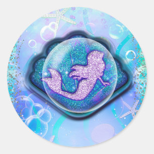 Zeeschelp Passend voor een Zeemeermin Glitter Verj Ronde Sticker