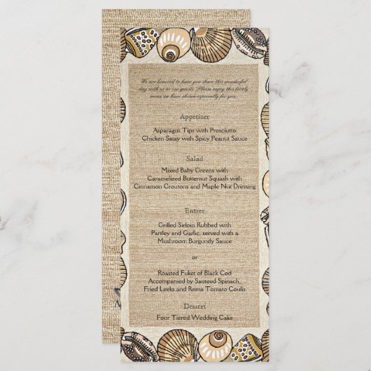 Zeeschelp Rand in Bruin Bruiloft Menu (Voorkant / Achterkant)