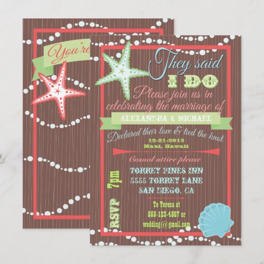 Zeeschelp Uitnodigingen voor Trouwreceptie (Voorkant / Achterkant)