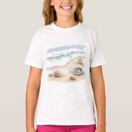 Zeeschelp & Zand Waterverf Strand Tote meisjes T-S T-shirt
