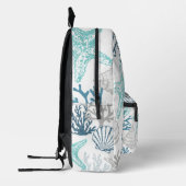 Zeeschelp zeester patroon blauw en Blauwgroen Bedrukte Rugzak (Links)