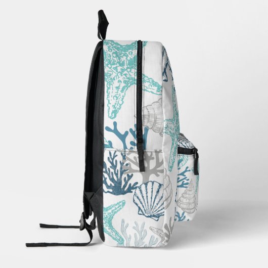 Zeeschelp zeester patroon blauw en Blauwgroen Bedrukte Rugzak (Links)
