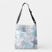 Zeeschelp zeester patroon blauw en Blauwgroen Crossbody Tas (Achterkant)