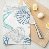 Zeeschelp zeester patroon blauw en Blauwgroen Theedoek (Quarter Fold)