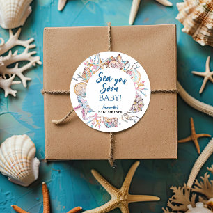 Zeeschelp Zie je snel Baby Shower Ronde Sticker