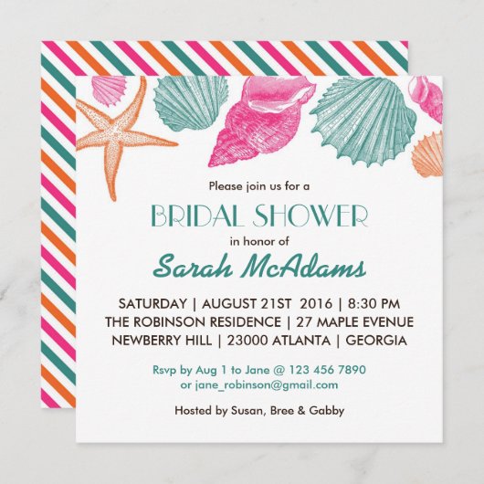 Zeeschelpdierthema Bridal Shower Uitnodiging (Voorkant / Achterkant)