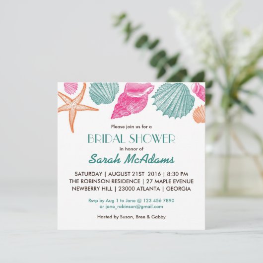 Zeeschelpdierthema Bridal Shower Uitnodiging (Staand voorkant)