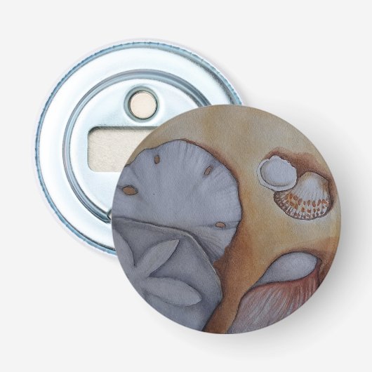 Zeeschelpen aan de kust button flesopener (Voorkant)