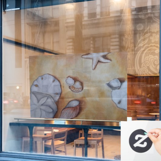 Zeeschelpen aan de kust raamsticker (Cafe Raam)