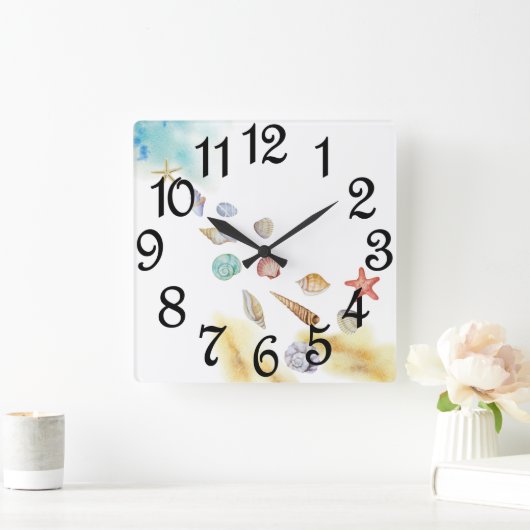Zeeschelpen aan de kust vierkante klok (Huis)