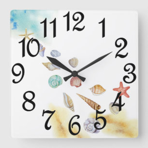 Zeeschelpen aan de kust vierkante klok
