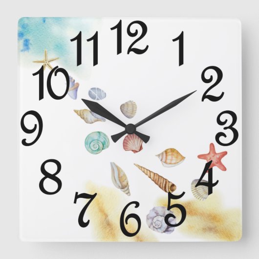 Zeeschelpen aan de kust vierkante klok (Voorkant)