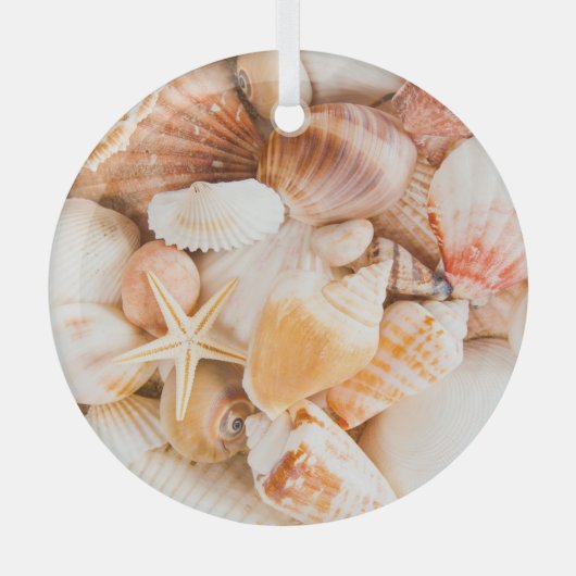 Zeeschelpen achtergrond: mariene thema. glas ornament (Voorkant)