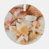 Zeeschelpen achtergrond: mariene thema. glas ornament (Achterkant)