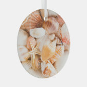 Zeeschelpen achtergrond: mariene thema. glas ornament (Voorkant Rechts)