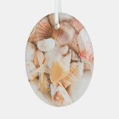 Zeeschelpen achtergrond: mariene thema. glas ornament (Voorkant links)