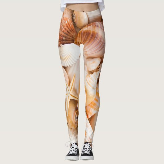 Zeeschelpen achtergrond: mariene thema. leggings (Voorkant)