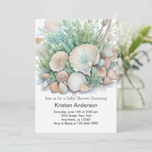 Zeeschelpen bij het Zee Baby shower Kaart (Staand voorkant)