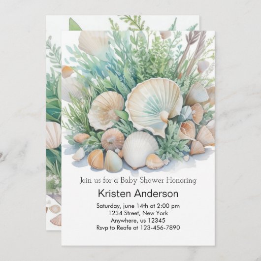 Zeeschelpen bij het Zee Baby shower Kaart (Voorkant / Achterkant)