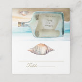 Zeeschelpen Boodschap in een flesje Beach Wedding Plaatskaartje (Buitenkant ongevouwen)
