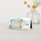 Zeeschelpen Boodschap in een flesje Beach Wedding Plaatskaartje (Achterkant)