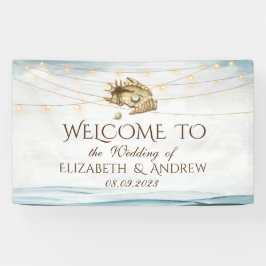 Zeeschelpen,Bruiloft met Zee en Lichtjes Script Spandoek