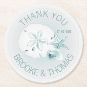 Zeeschelpen bruiloft ronde kartonnen onderzetter (Voorkant)