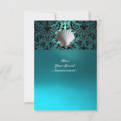 ZEESCHELPEN DAMAST PATROON STRAND BRUILOFT blauw a Kaart (Achterkant)