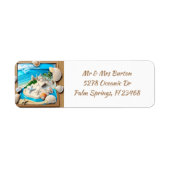 Zeeschelpen en Blauw Water Strand Etiket (Voorkant)