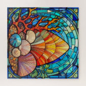 Zeeschelpen en koraal gekleurd glas kunst puzzel (Horizontaal)