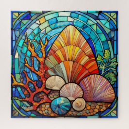 Zeeschelpen en koraal gekleurd glas kunst puzzel
