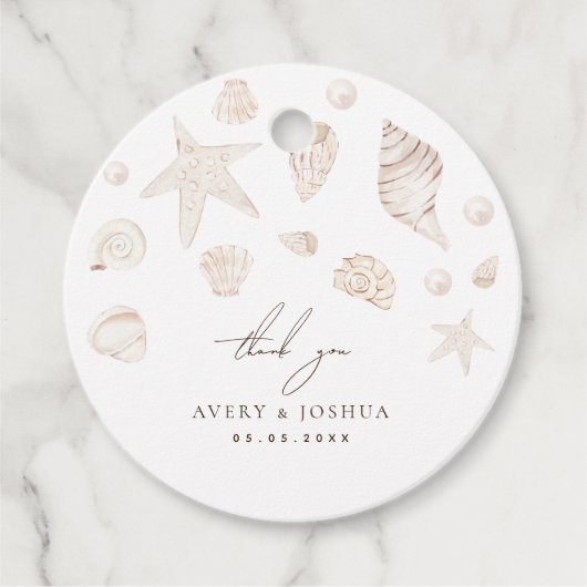 Zeeschelpen en parels Kustbruiloft Bedankt Bedankjes Labels (Voorkant)