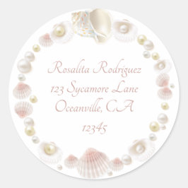 Zeeschelpen en Parels Retouradres Ronde Sticker
