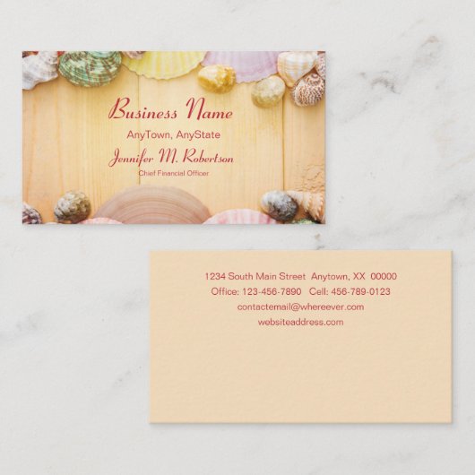 Zeeschelpen en planken visitekaartje (Voorkant / Achterkant)