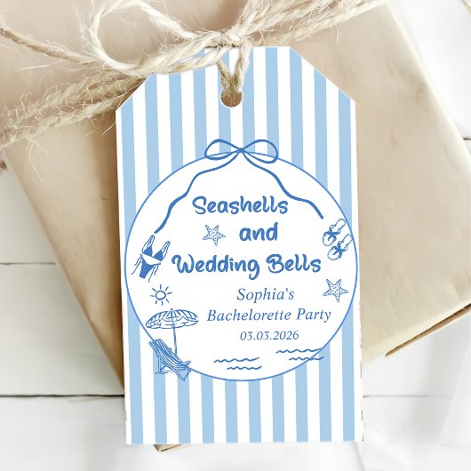 Zeeschelpen en Trouwbellen Bachelorette Feest Cadeaulabel