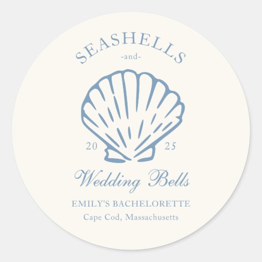 Zeeschelpen en Trouwbellen Bachelorette-feestje Ronde Sticker (Voorkant)