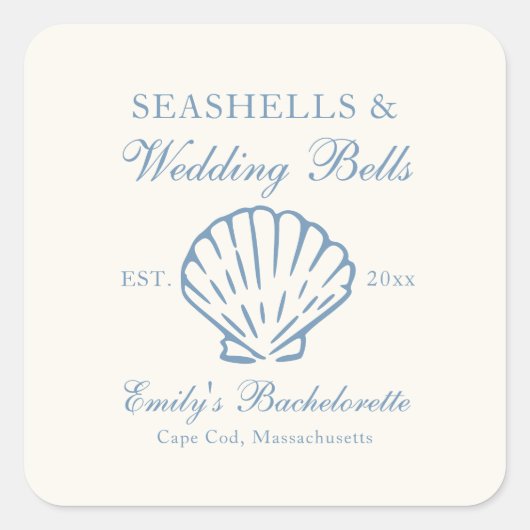 Zeeschelpen en Trouwbellen Bachelorette-feestje Vierkante Sticker (Voorkant)