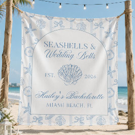 Zeeschelpen en Trouwbellen Blauwe Bachelorette Wandkleed