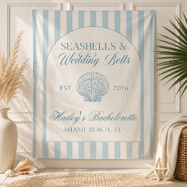 Zeeschelpen en Trouwbellen Blauwe Bachelorette Wandkleed