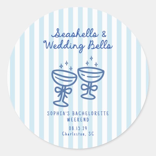 Zeeschelpen en Trouwbellen Kust Bachelorette  Ronde Sticker (Voorkant)