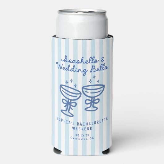 Zeeschelpen en Trouwbellen Kust Bachelorette Seltzer Blikjeskoeler (Seltzer Voorkant)