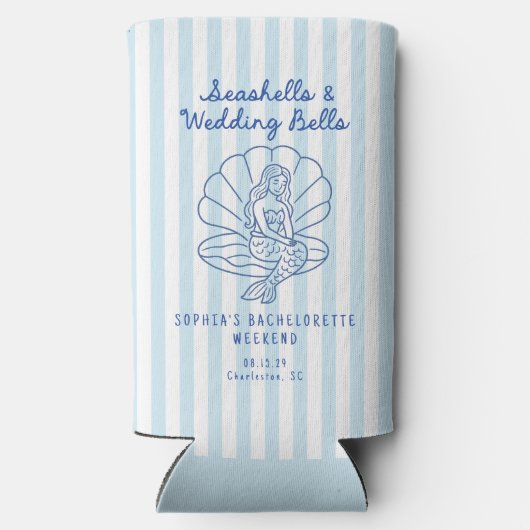 Zeeschelpen en Trouwbellen Kust Bachelorette  Seltzer Blikjeskoeler (Achterkant)