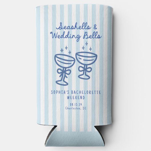 Zeeschelpen en Trouwbellen Kust Bachelorette  Seltzer Blikjeskoeler (Voorkant)